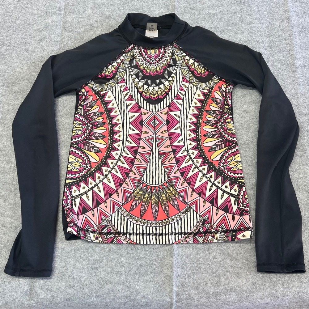 Billabong Girls Long Sleeve Rash‎ Guard Black Mandala Print Size 8